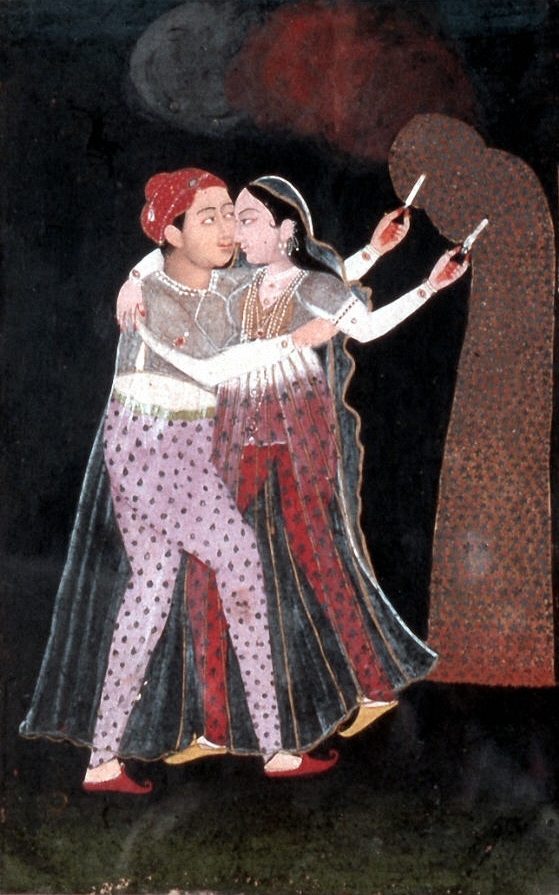 Unknown Artist, India (Lucknow) - Embracing Lovers with Sparklers, c. 1775